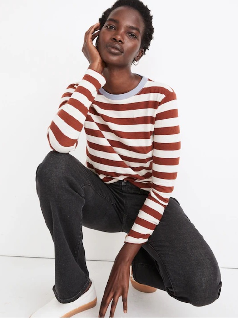 Madewell Whisper Cotton Rib-Crewneck Long-Sleeve Tee in Canarsie Stripe